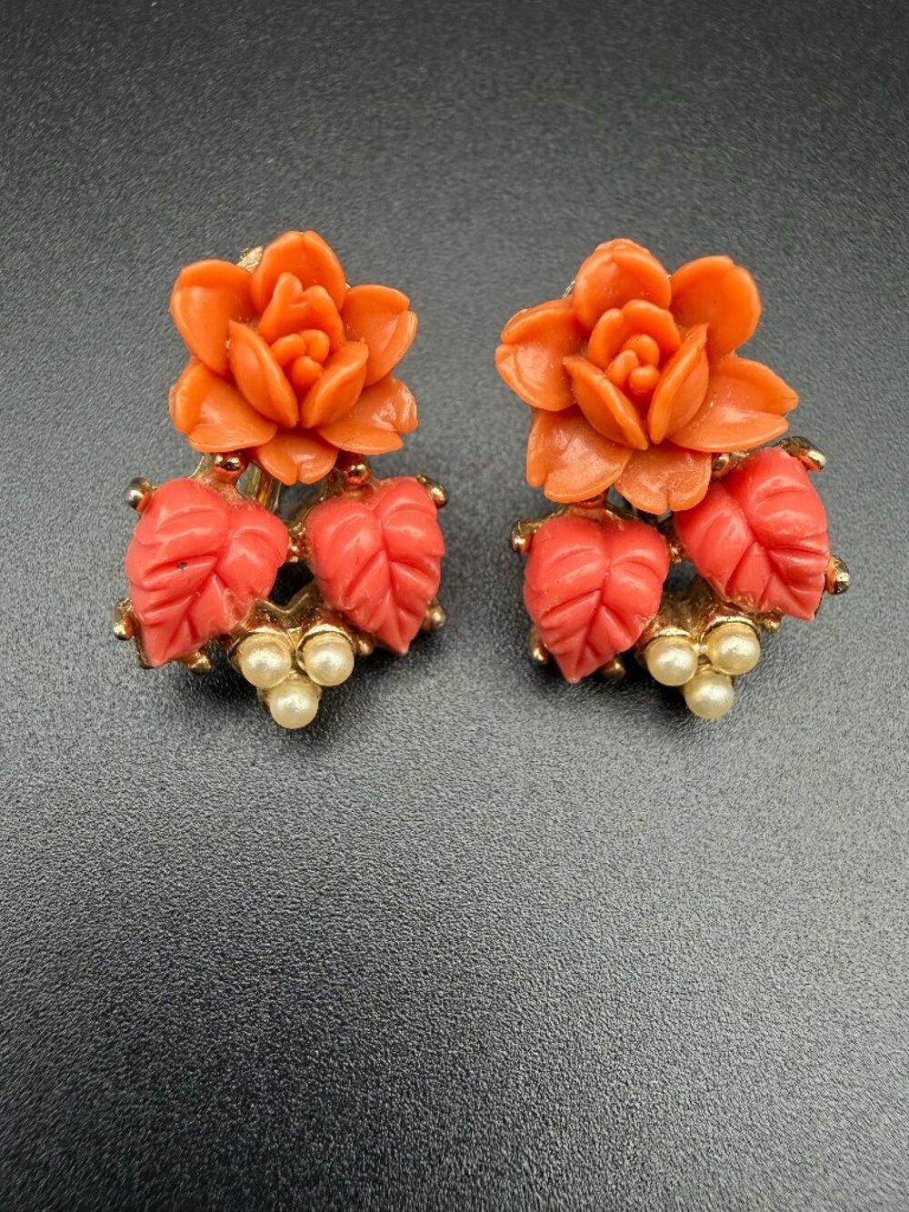 Vintage Floral Celluloid Screwback Earrings